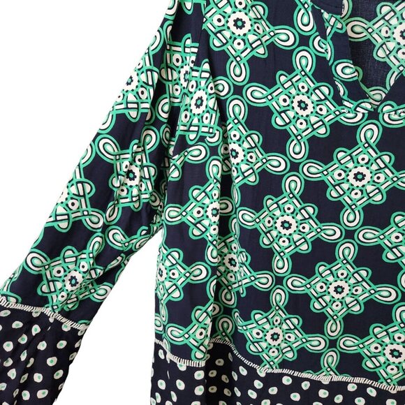 Crown & Ivy Blouse Womens 2X Pullover XXL Boho Top Bell Sleeves Blue/Green Beach - Picture 2 of 11